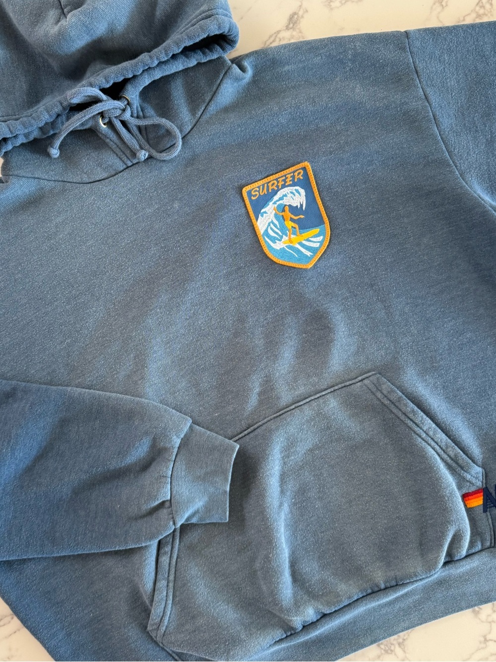 Aviator Nation Surfer Wave Patch Pullover Relaxed Hoodie - Faded Water - Size Sm - Picture 4 of 13